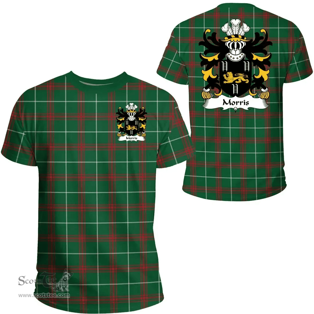 ScotsTee Shop Welsh Morris (of Cardiganshire) Coat of Arms Family Crest Wales T Shirt Welsh National Tartan T Shirt