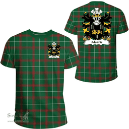 ScotsTee Shop Welsh Morris (of Cardiganshire) Coat of Arms Family Crest Wales T Shirt Welsh National Tartan T Shirt