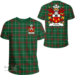 ScotsTee Shop Welsh Perrot (of Haroldston, Pembrokeshire) Coat of Arms Family Crest Wales T Shirt Welsh National Tartan T Shirt