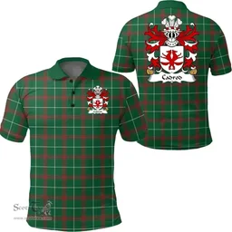 ScotsTee Shop Welsh Cadrod (HARDD) Coat of Arms Family Crest Wales Polo Shirt Welsh National Tartan Polo Shirt