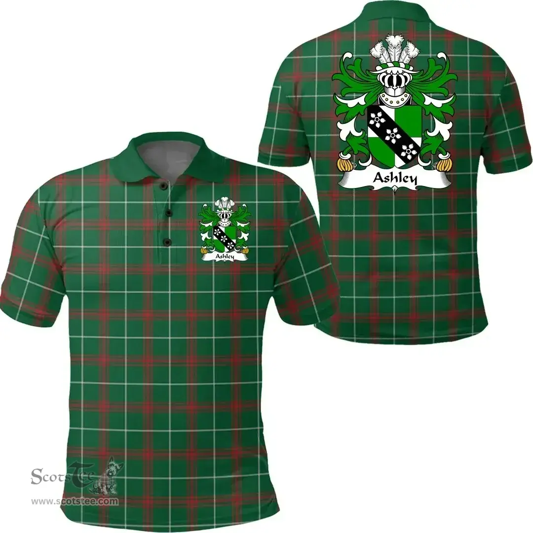 ScotsTee Shop Welsh Ashley (Caernarfon) Coat of Arms Family Crest Wales Polo Shirt Welsh National Tartan Polo Shirt