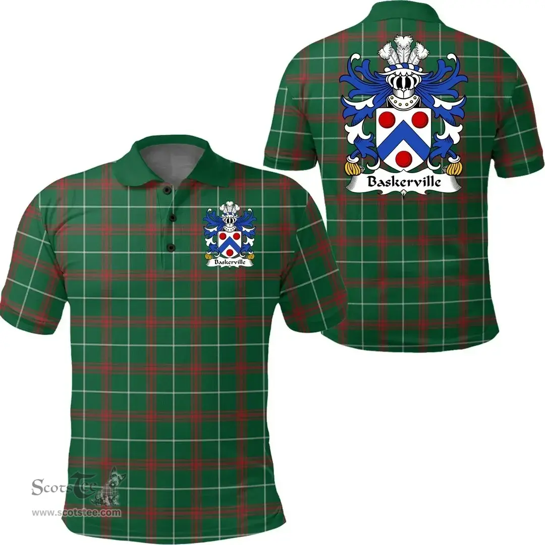 ScotsTee Shop Welsh Baskerville (of Eardisley, Herefordshire) Coat of Arms Family Crest Wales Polo Shirt Welsh National Tartan Polo Shirt