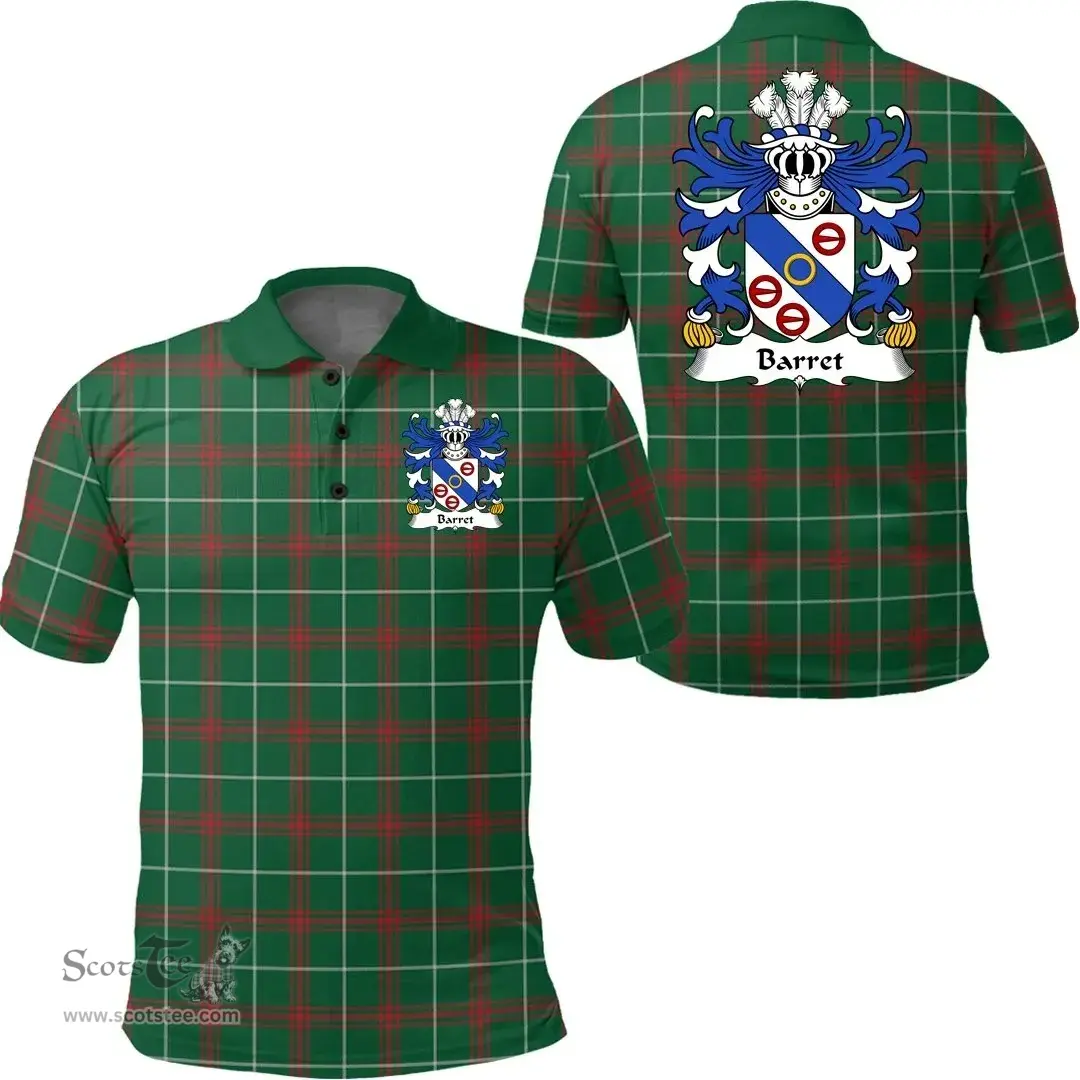 ScotsTee Shop Welsh Barret (of Pendine, Pembrokeshire) Coat of Arms Family Crest Wales Polo Shirt Welsh National Tartan Polo Shirt