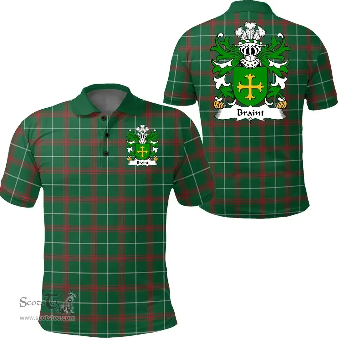 ScotsTee Shop Welsh Braint (HIR, of Denbighshire) Coat of Arms Family Crest Wales Polo Shirt Welsh National Tartan Polo Shirt