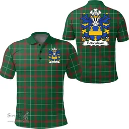 ScotsTee Shop Welsh Bodenham (of Rotherwas, Hereforshire) Coat of Arms Family Crest Wales Polo Shirt Welsh National Tartan Polo Shirt