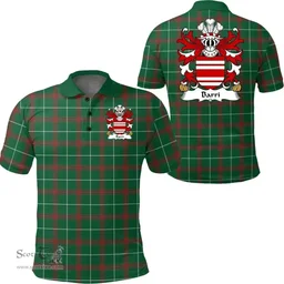 ScotsTee Shop Welsh Barri (Manorbier Castle, Pembrokeshire) Coat of Arms Family Crest Wales Polo Shirt Welsh National Tartan Polo Shirt