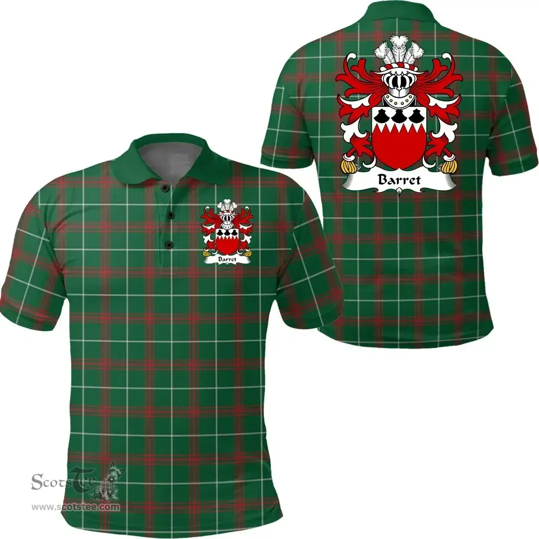 ScotsTee Shop Welsh Barret Coat of Arms Family Crest Wales Polo Shirt Welsh National Tartan Polo Shirt