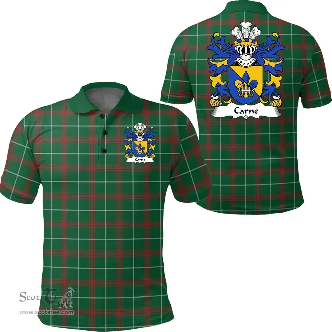 ScotsTee Shop Welsh Carne (of Nash and Ewenni, Glamorgan) Coat of Arms Family Crest Wales Polo Shirt Welsh National Tartan Polo Shirt