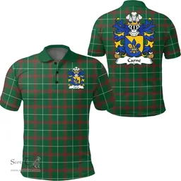 ScotsTee Shop Welsh Carne (of Nash and Ewenni, Glamorgan) Coat of Arms Family Crest Wales Polo Shirt Welsh National Tartan Polo Shirt