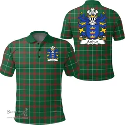 ScotsTee Shop Welsh Arthur II (ab uthr pendragon-King Arthur) Coat of Arms Family Crest Wales Polo Shirt Welsh National Tartan Polo Shirt