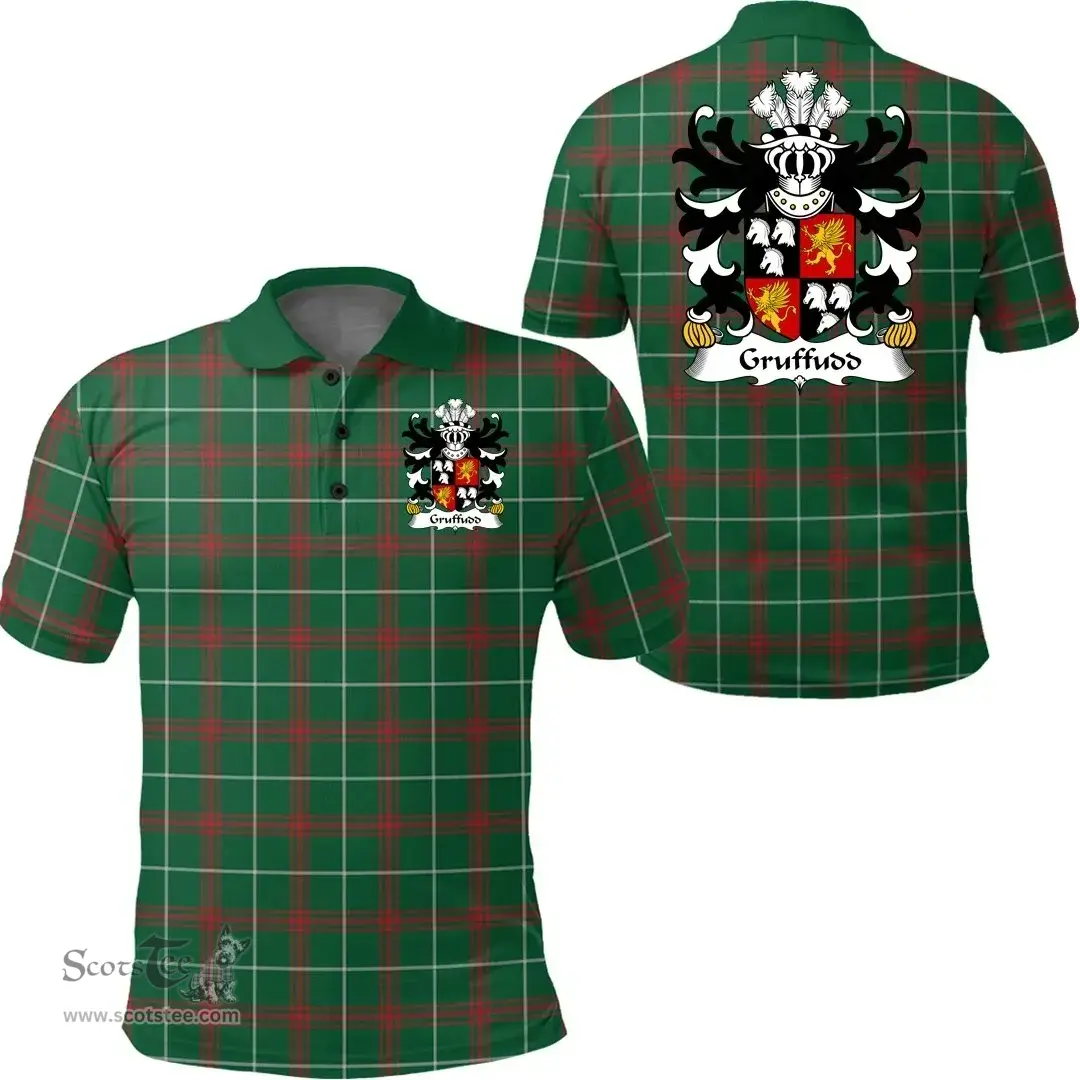 ScotsTee Shop Welsh Gruffudd (FYCHAN Sir, of Powys, of Boniarth) Coat of Arms Family Crest Wales Polo Shirt Welsh National Tartan Polo Shirt