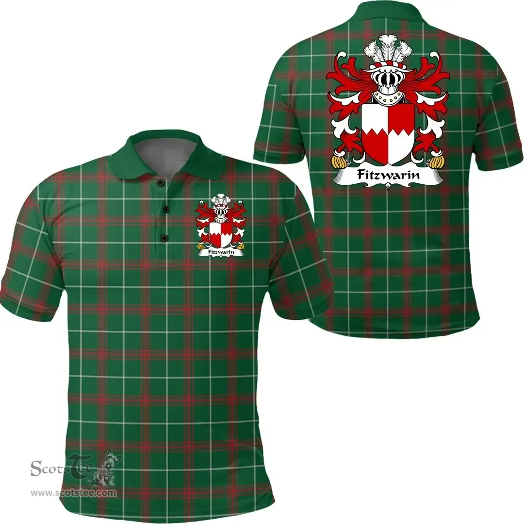 ScotsTee Shop Welsh Fitzwarin (Lords of Whittington) Coat of Arms Family Crest Wales Polo Shirt Welsh National Tartan Polo Shirt