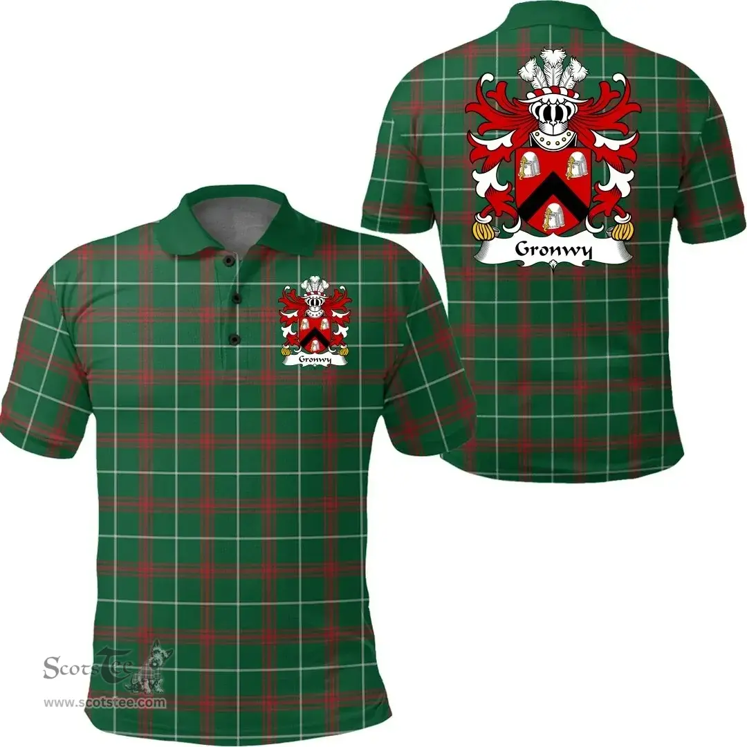 ScotsTee Shop Welsh Gronwy (Fychan, of Anglesey) Coat of Arms Family Crest Wales Polo Shirt Welsh National Tartan Polo Shirt
