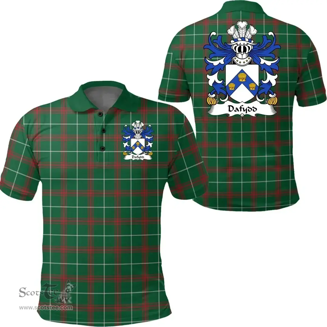 ScotsTee Shop Welsh Dafydd (AP CARADOG) Coat of Arms Family Crest Wales Polo Shirt Welsh National Tartan Polo Shirt