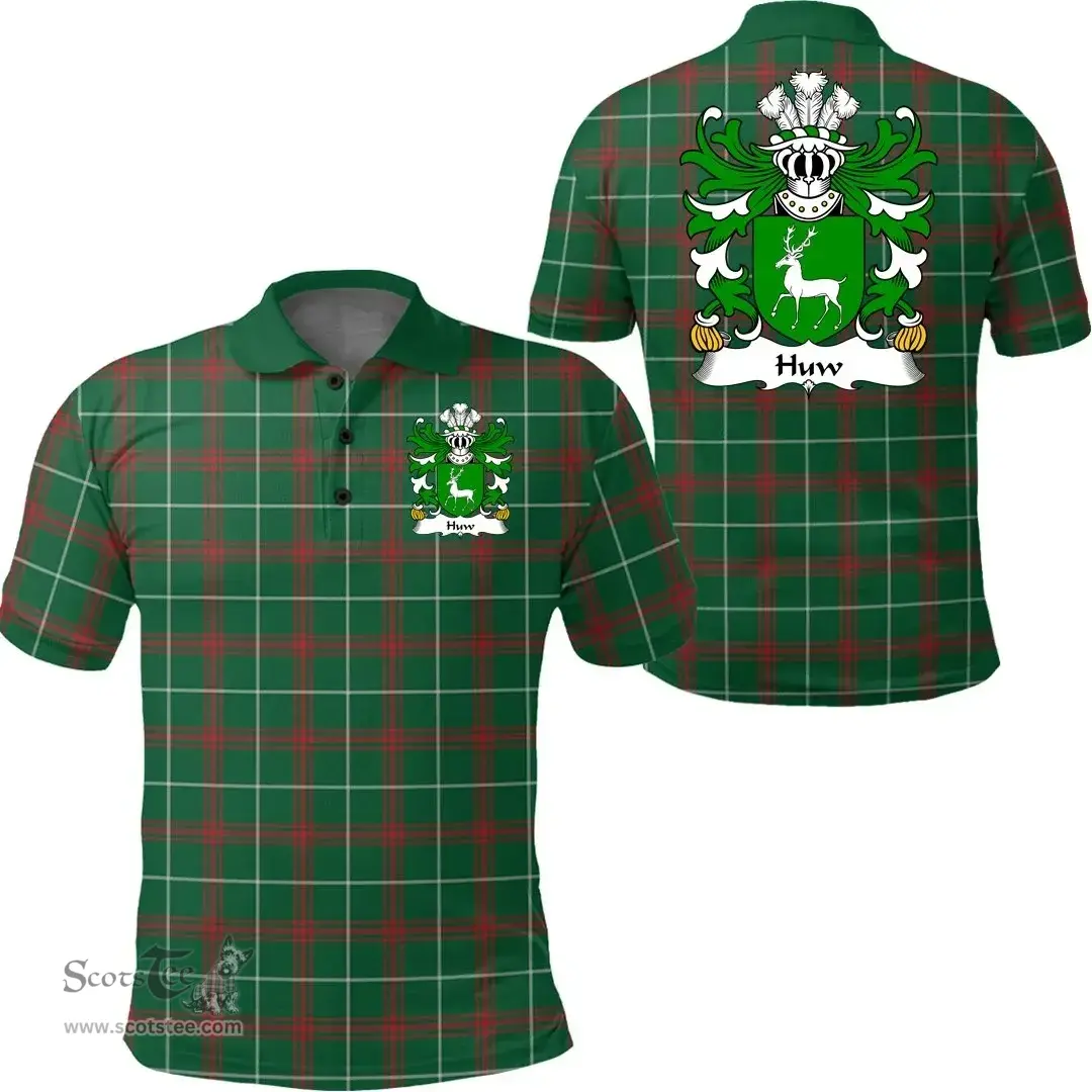 ScotsTee Shop Welsh Huw (AP LLYWELYN AP MAREDUDD) Coat of Arms Family Crest Wales Polo Shirt Welsh National Tartan Polo Shirt