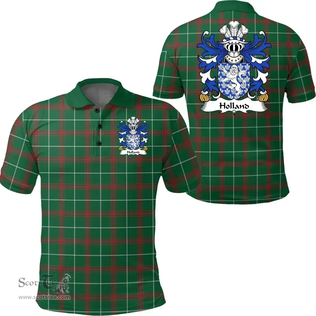 ScotsTee Shop Welsh Holland (of Conwy, Caernarfonshire) Coat of Arms Family Crest Wales Polo Shirt Welsh National Tartan Polo Shirt