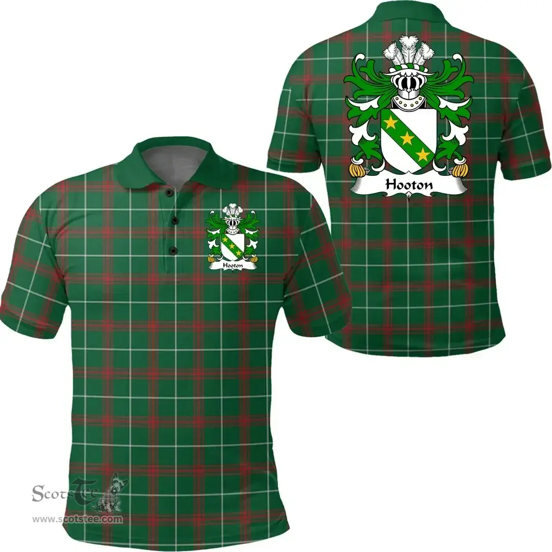 ScotsTee Shop Welsh Hooton (lord of Hooton, Cheshire) Coat of Arms Family Crest Wales Polo Shirt Welsh National Tartan Polo Shirt