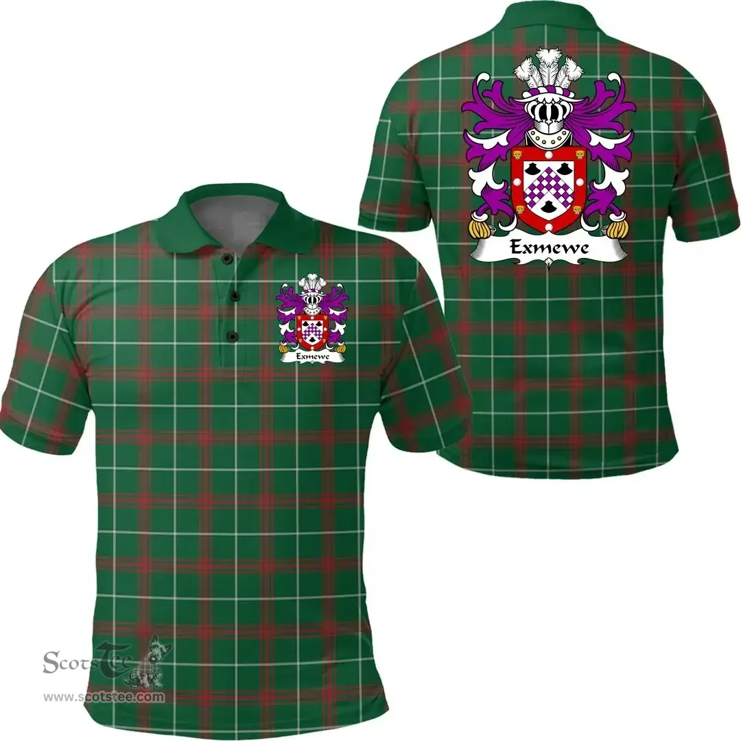 ScotsTee Shop Welsh Exmewe (of Ruthin, Denbighshire) Coat of Arms Family Crest Wales Polo Shirt Welsh National Tartan Polo Shirt