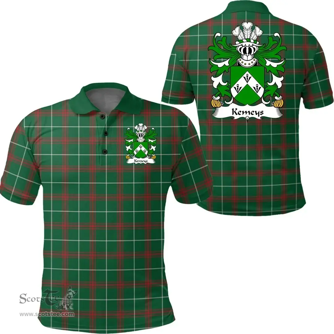 ScotsTee Shop Welsh Kemeys (of Montgomeryshire) Coat of Arms Family Crest Wales Polo Shirt Welsh National Tartan Polo Shirt