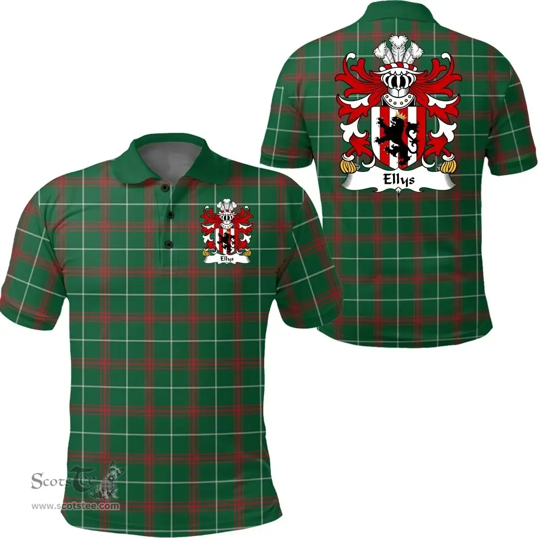 ScotsTee Shop Welsh Ellys (of Denbighshire) Coat of Arms Family Crest Wales Polo Shirt Welsh National Tartan Polo Shirt