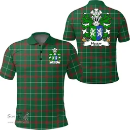ScotsTee Shop Welsh Hector (GADARN, The Strong) Coat of Arms Family Crest Wales Polo Shirt Welsh National Tartan Polo Shirt