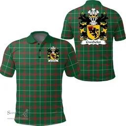 ScotsTee Shop Welsh Gwehelor (lord of Llantrisaint, Monmouthshire) Coat of Arms Family Crest Wales Polo Shirt Welsh National Tartan Polo Shirt