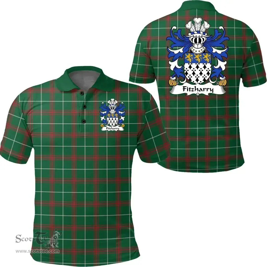 ScotsTee Shop Welsh Fitzharry (of Wales) Coat of Arms Family Crest Wales Polo Shirt Welsh National Tartan Polo Shirt
