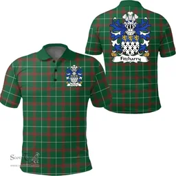 ScotsTee Shop Welsh Fitzharry (of Wales) Coat of Arms Family Crest Wales Polo Shirt Welsh National Tartan Polo Shirt