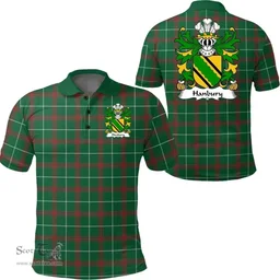 ScotsTee Shop Welsh Hanbury (of Pontypool, Monmouthshire) Coat of Arms Family Crest Wales Polo Shirt Welsh National Tartan Polo Shirt