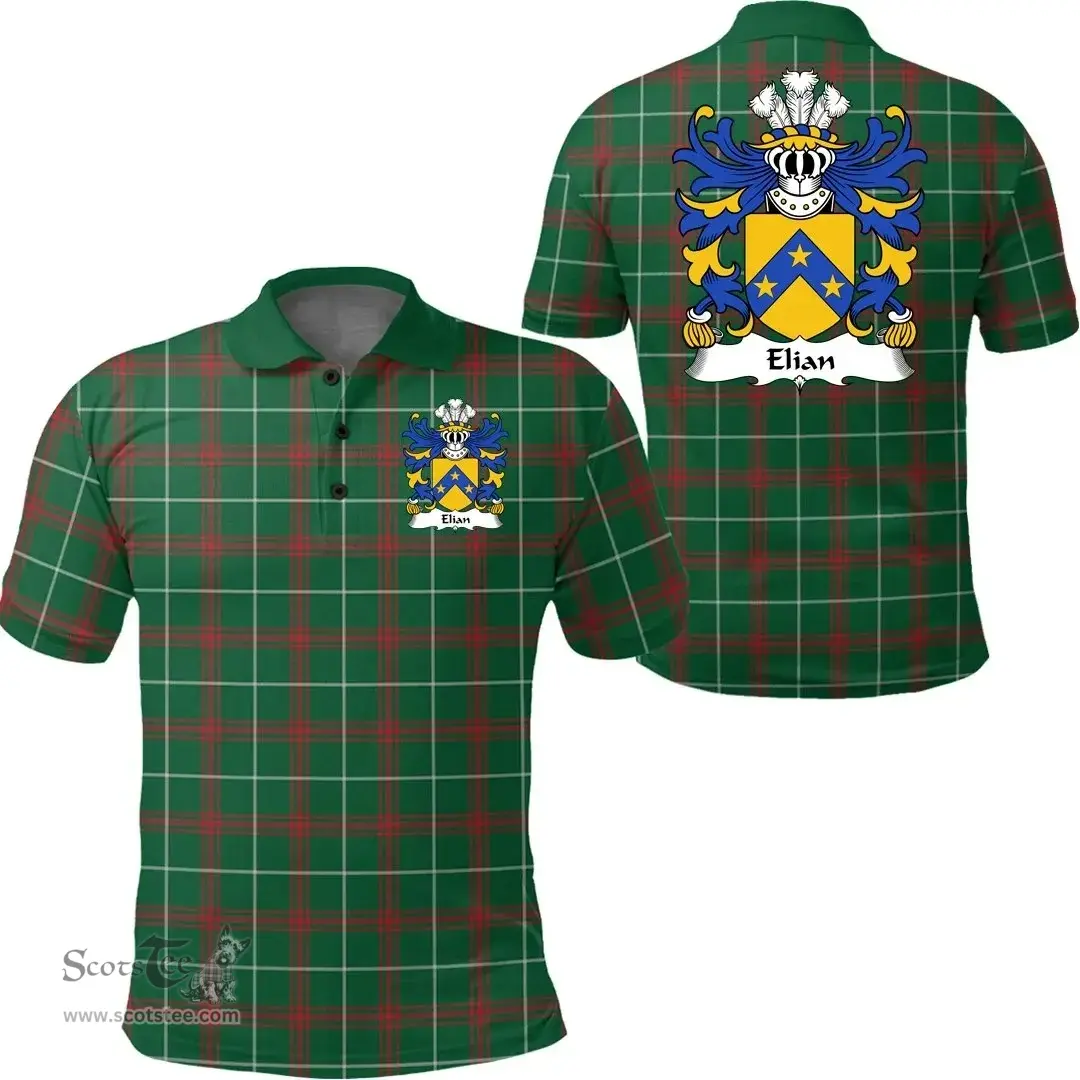 ScotsTee Shop Welsh Elian (GEIMIAD, Saint) Coat of Arms Family Crest Wales Polo Shirt Welsh National Tartan Polo Shirt