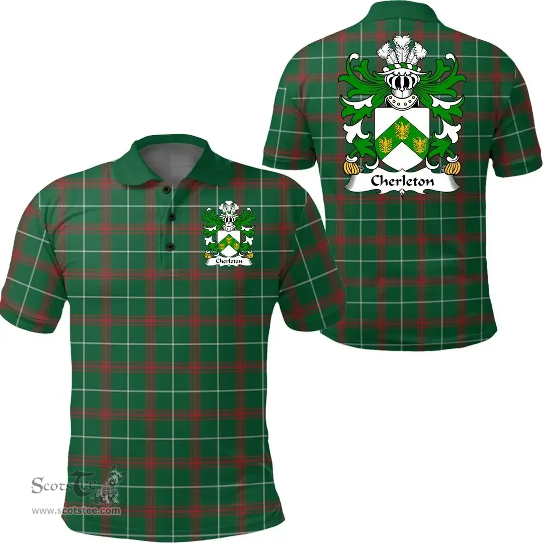ScotsTee Shop Welsh Cherleton (or Charlton-Lords of Powys) Coat of Arms Family Crest Wales Polo Shirt Welsh National Tartan Polo Shirt