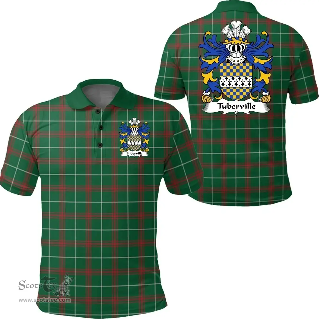 ScotsTee Shop Welsh Tuberville (of Coetry, Glamorgan) Coat of Arms Family Crest Wales Polo Shirt Welsh National Tartan Polo Shirt