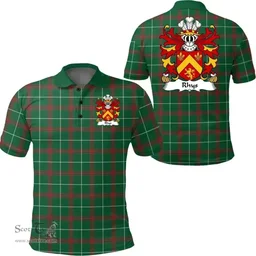 ScotsTee Shop Welsh Rhys (AP MAREDUDD AB OWAIN) Coat of Arms Family Crest Wales Polo Shirt Welsh National Tartan Polo Shirt