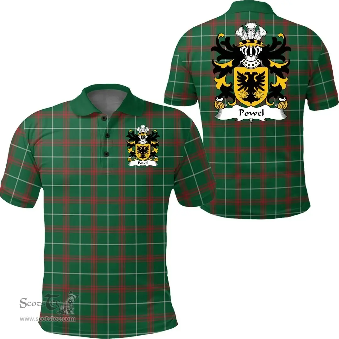 ScotsTee Shop Welsh Powel (of Llandow, Glamorganshire) Coat of Arms Family Crest Wales Polo Shirt Welsh National Tartan Polo Shirt