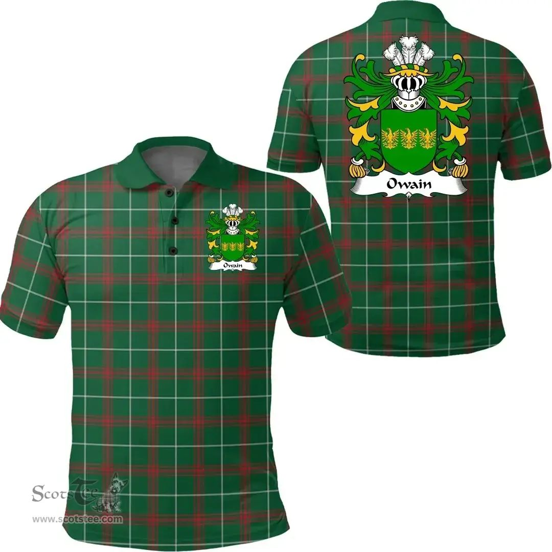 ScotsTee Shop Welsh Owain (GWYNEDD) Coat of Arms Family Crest Wales Polo Shirt Welsh National Tartan Polo Shirt