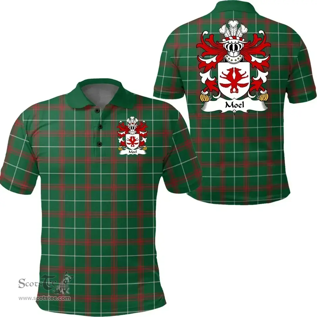 ScotsTee Shop Welsh Moel (of Anglesey) Coat of Arms Family Crest Wales Polo Shirt Welsh National Tartan Polo Shirt