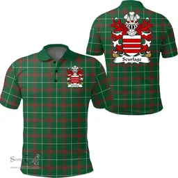 ScotsTee Shop Welsh Scurlage (of Glamorgan) Coat of Arms Family Crest Wales Polo Shirt Welsh National Tartan Polo Shirt