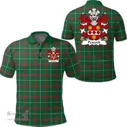 ScotsTee Shop Welsh Peacock (or Paucok, Pecok, Carmarthen) Coat of Arms Family Crest Wales Polo Shirt Welsh National Tartan Polo Shirt