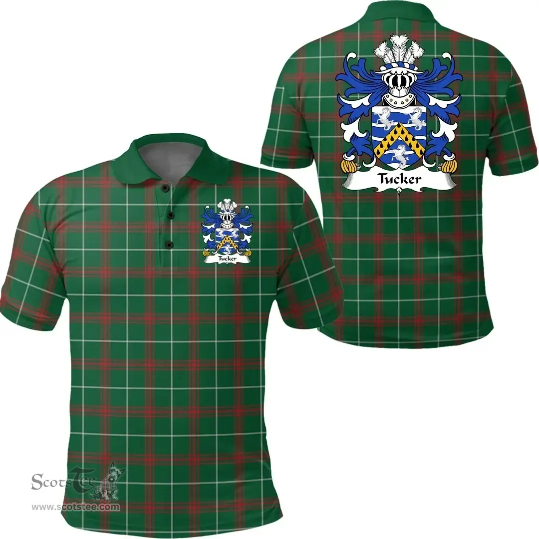 ScotsTee Shop Welsh Tucker (of Sealyham, Pembrokeshire) Coat of Arms Family Crest Wales Polo Shirt Welsh National Tartan Polo Shirt