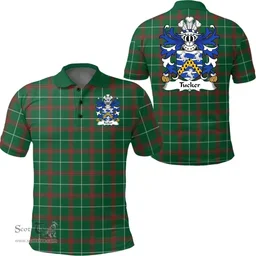 ScotsTee Shop Welsh Tucker (of Sealyham, Pembrokeshire) Coat of Arms Family Crest Wales Polo Shirt Welsh National Tartan Polo Shirt