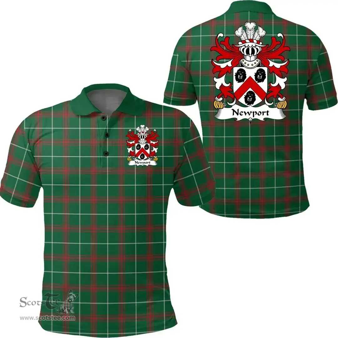 ScotsTee Shop Welsh Newport (Sir Richard, Shropshire, Knighted 1560) Coat of Arms Family Crest Wales Polo Shirt Welsh National Tartan Polo Shirt