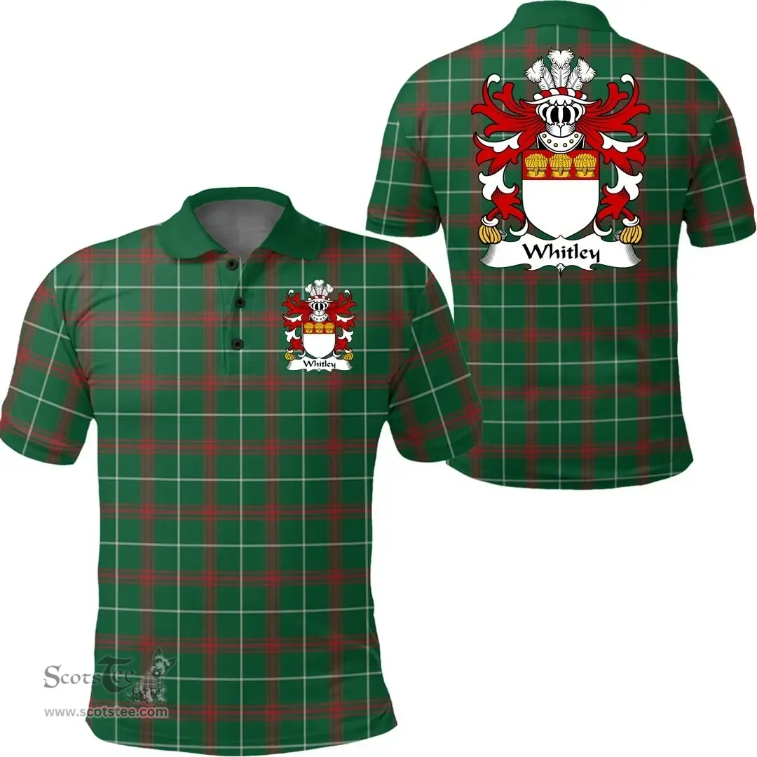ScotsTee Shop Welsh Whitley (of Hawarden, Flint) Coat of Arms Family Crest Wales Polo Shirt Welsh National Tartan Polo Shirt