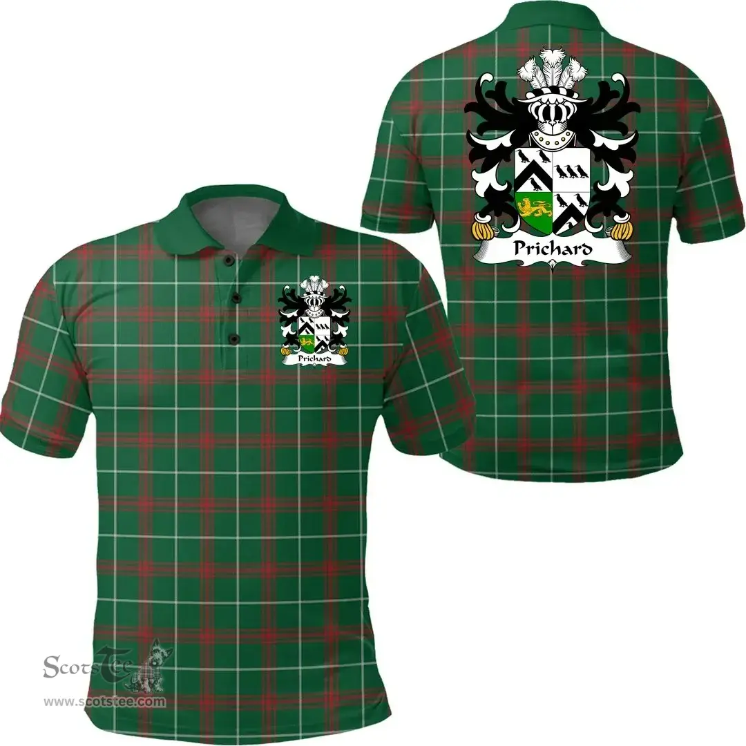 ScotsTee Shop Welsh Prichard (Parson of Denbighshire) Coat of Arms Family Crest Wales Polo Shirt Welsh National Tartan Polo Shirt