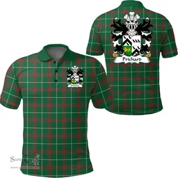 ScotsTee Shop Welsh Prichard (Parson of Denbighshire) Coat of Arms Family Crest Wales Polo Shirt Welsh National Tartan Polo Shirt