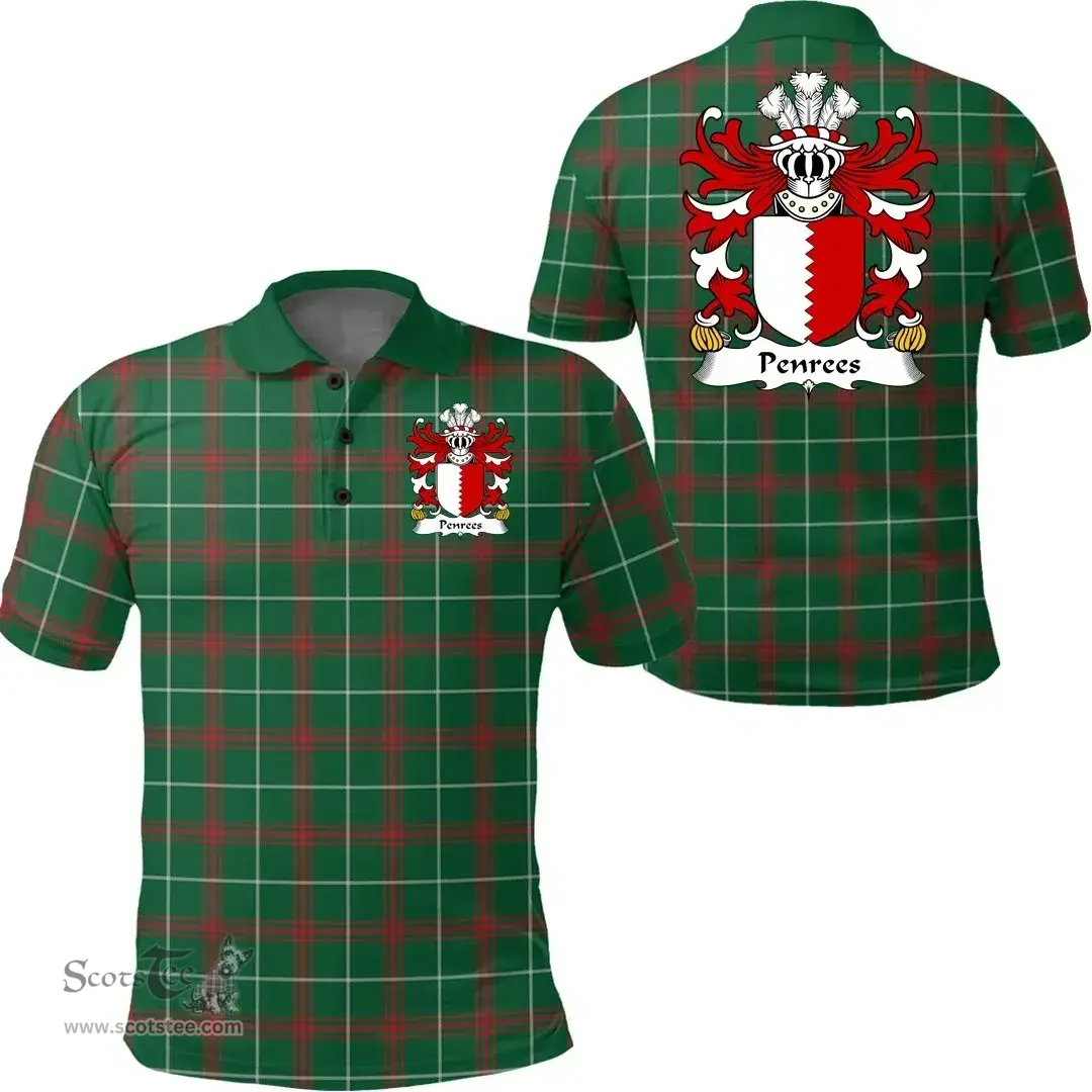 ScotsTee Shop Welsh Penrees (or Penrice, of Penrice, Gower) Coat of Arms Family Crest Wales Polo Shirt Welsh National Tartan Polo Shirt