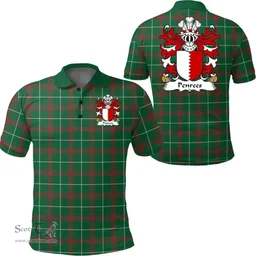 ScotsTee Shop Welsh Penrees (or Penrice, of Penrice, Gower) Coat of Arms Family Crest Wales Polo Shirt Welsh National Tartan Polo Shirt