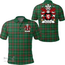ScotsTee Shop Welsh Tegwared (Y BAISWEN) Coat of Arms Family Crest Wales Polo Shirt Welsh National Tartan Polo Shirt