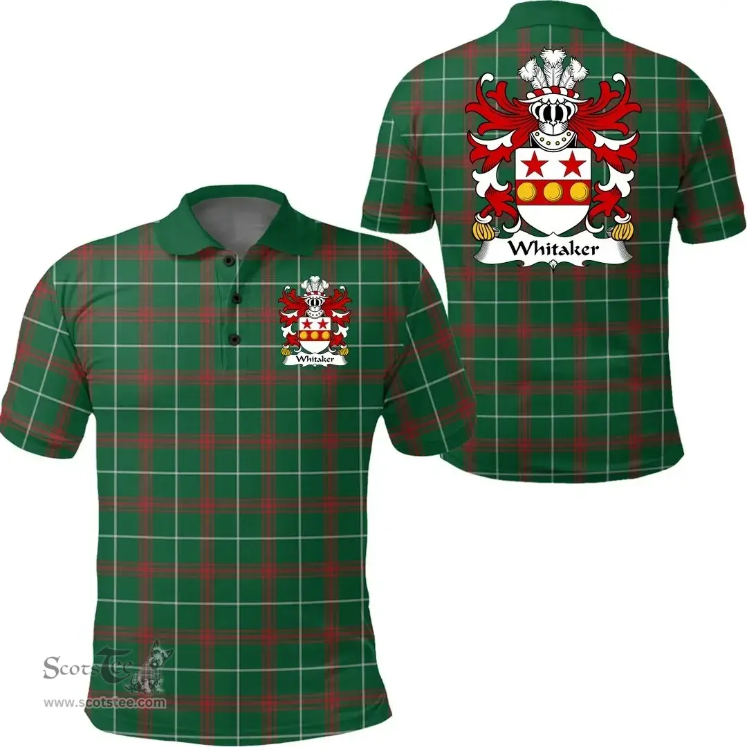 ScotsTee Shop Welsh Whitaker (of Denbighshire) Coat of Arms Family Crest Wales Polo Shirt Welsh National Tartan Polo Shirt