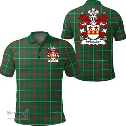 ScotsTee Shop Welsh Whitaker (of Denbighshire) Coat of Arms Family Crest Wales Polo Shirt Welsh National Tartan Polo Shirt