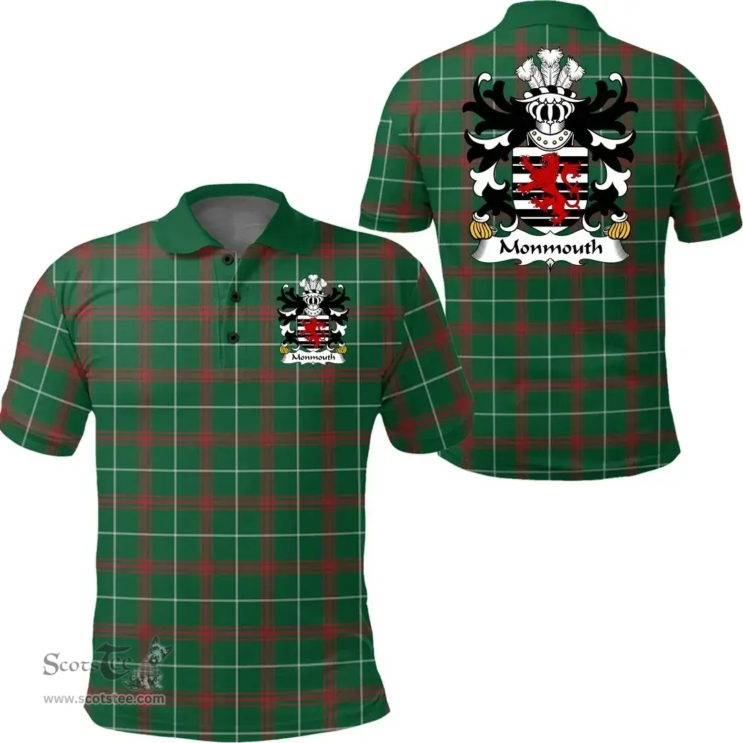ScotsTee Shop Welsh Monmouth (Lord Monmouth) Coat of Arms Family Crest Wales Polo Shirt Welsh National Tartan Polo Shirt